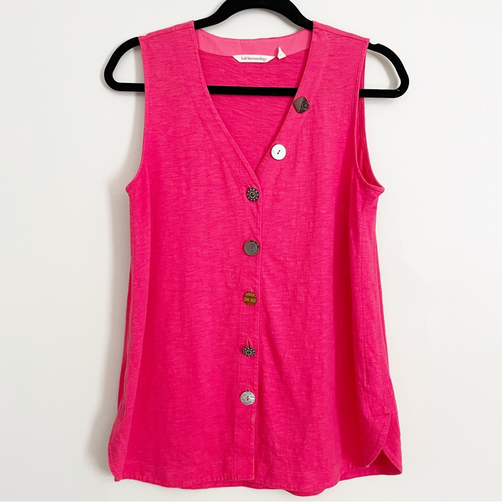 Soft Surroundings Delia Red sleeveless Jewel button down top Size small